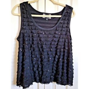 Slinky‎ Brand L Ladies Black Sleeveless Tunic Large Beaded Sparkle Flapper Look